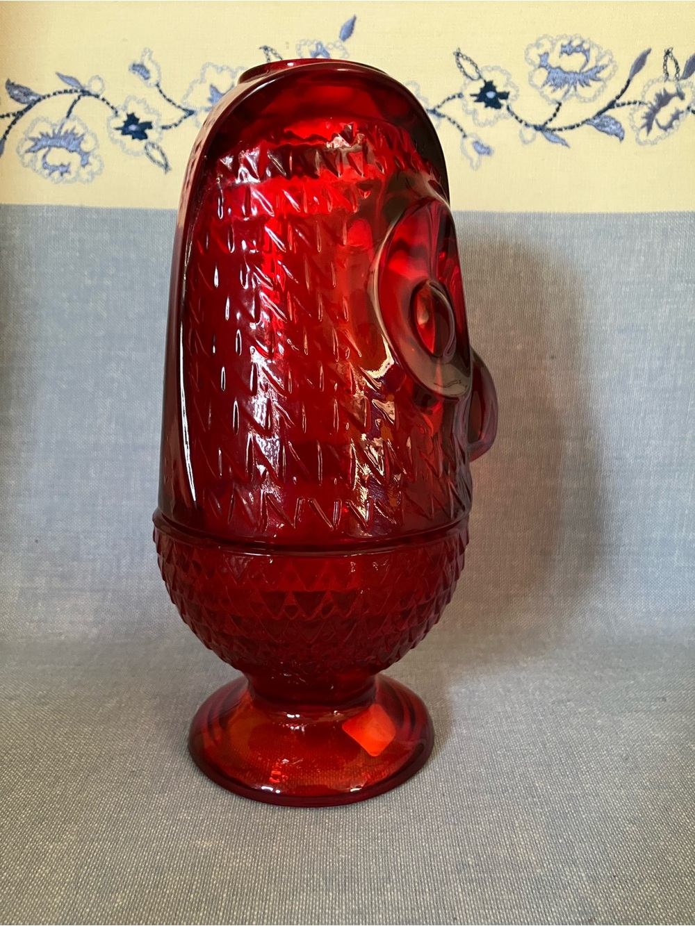 Fairy Light Vintage Viking Glass -Ruby Red Owl Fairy Lamp 7” tall - Picture 4 of 11
